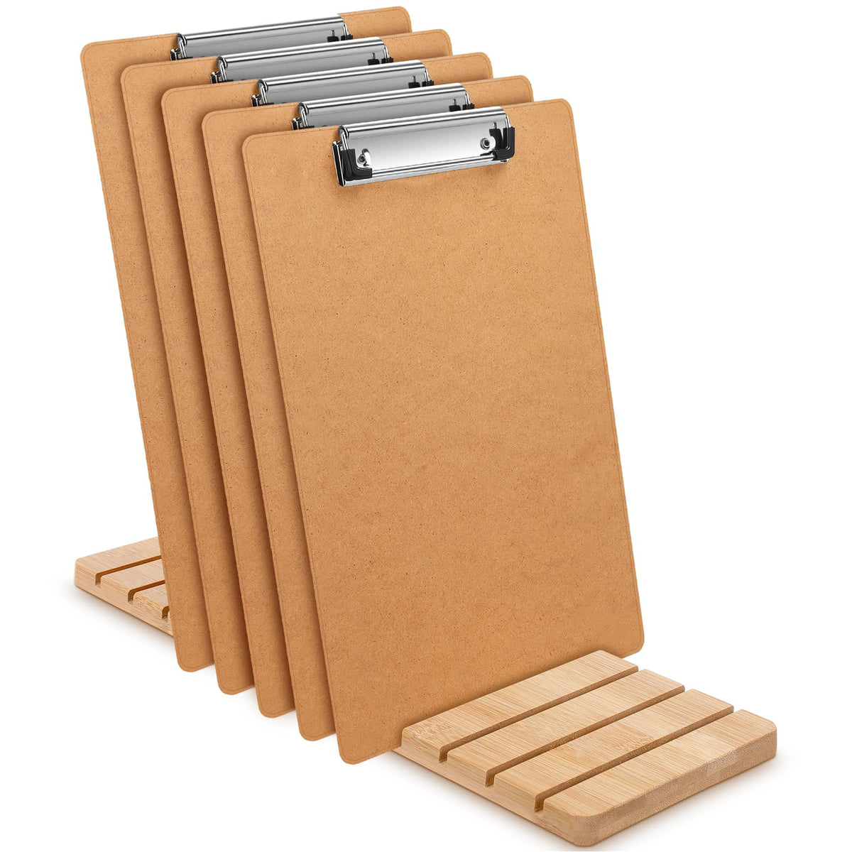 Chunful Bamboo Clipboard Holder 12 Slots Clipboard Organizer 5.9 x 15.7'' Storage Rack Document Typing Paper Stand Menu Display Receipt Holder for Classroom Office School Teacher No Assembly Required