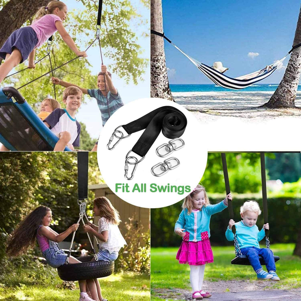 Werfeito Tree Swing Straps Hanging Kit (Set of 2), 3FT/8FT/10FT/20FT/30FT Tree Swing Straps Holds 5000 lbs with Tree Protector, Heavy Duty Carabiner and Swivel Perfect for Swings & Hammocks(20 FT)