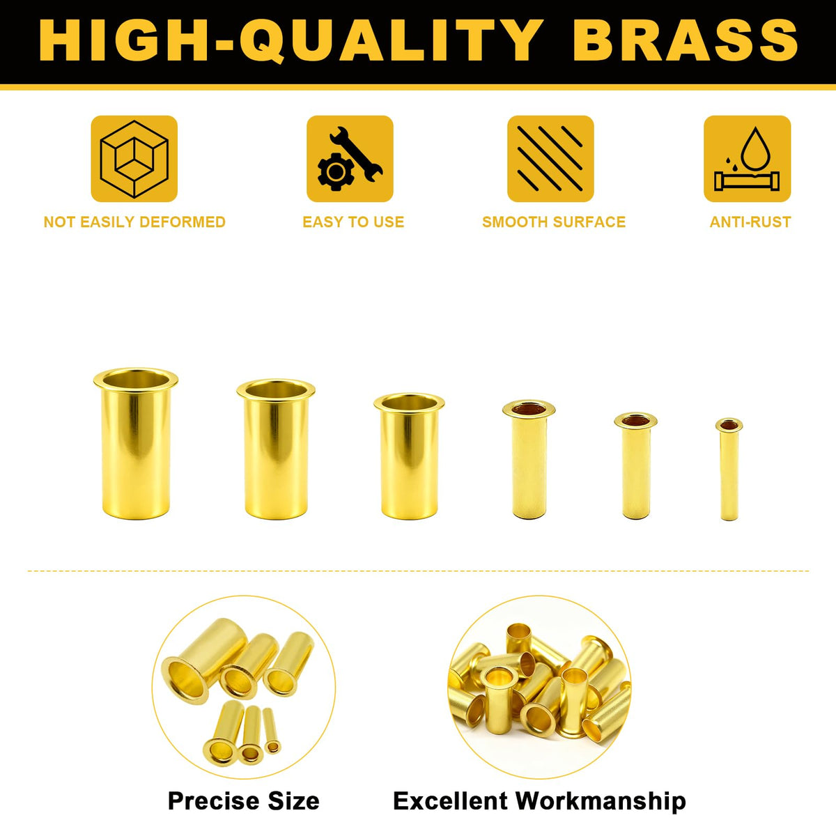 Siptenk 60PCS Brass Compression Tube Inserts for OD 3/8", Insert Tube Support Compression Sleeve Fitting, Sleeve Ferrules for Oil Water Air Pipe