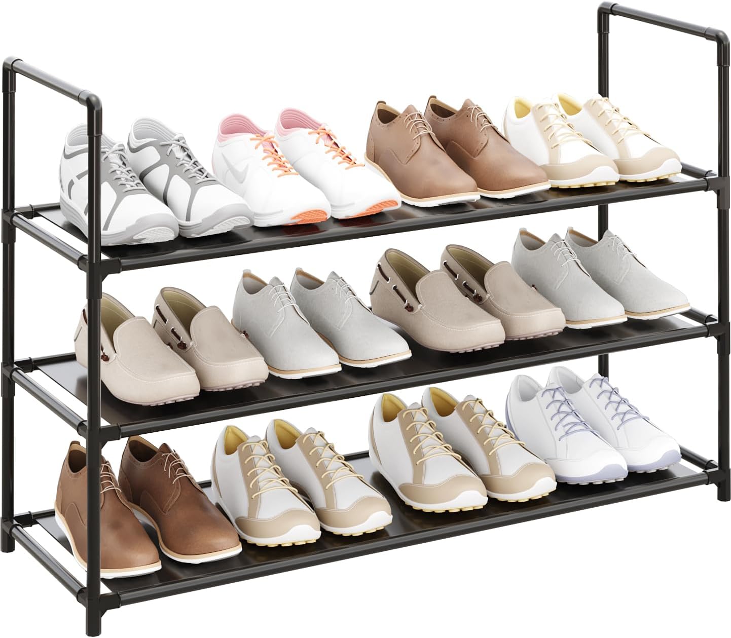 Sturdy 3-Tier Stackable Shoe Rack by [Brand Name] - Durable Organizer for 10-12 Pairs | Black
