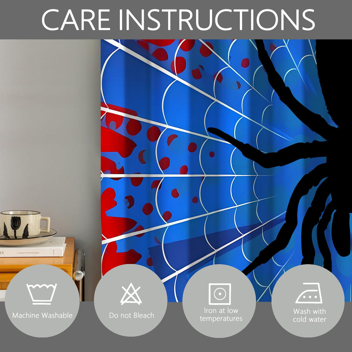 OSUNBD Spider Web Curtains - Blue & Red Superhero Design - Blackout Thermal Insulated Drapes for Kids Room, Bedroom, Living Room - 42 x 63 Inches, 2 Panels
