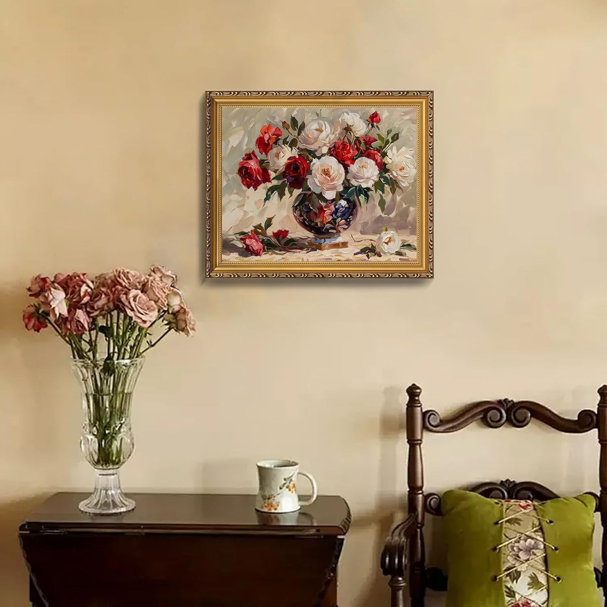 MIEVU Gold Vintage Framed Wall Art | Floral Canvas Prints for Living Room & Bedroom - 8x10in