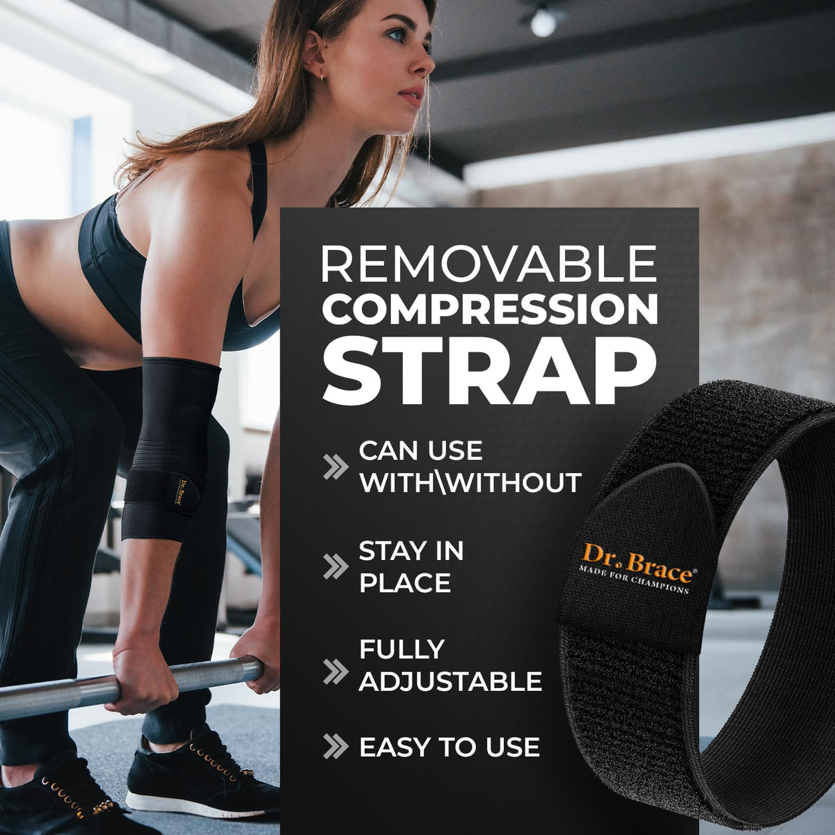 DR. BRACE® Elite Elbow Brace Support with Removable Strap for Women & Men, Pain Relief for Tendonitis, Arthritis, Golfer's & Tennis Elbow Treatment, Elbow Sleeve for Workouts Weightlifting (Black, Large)