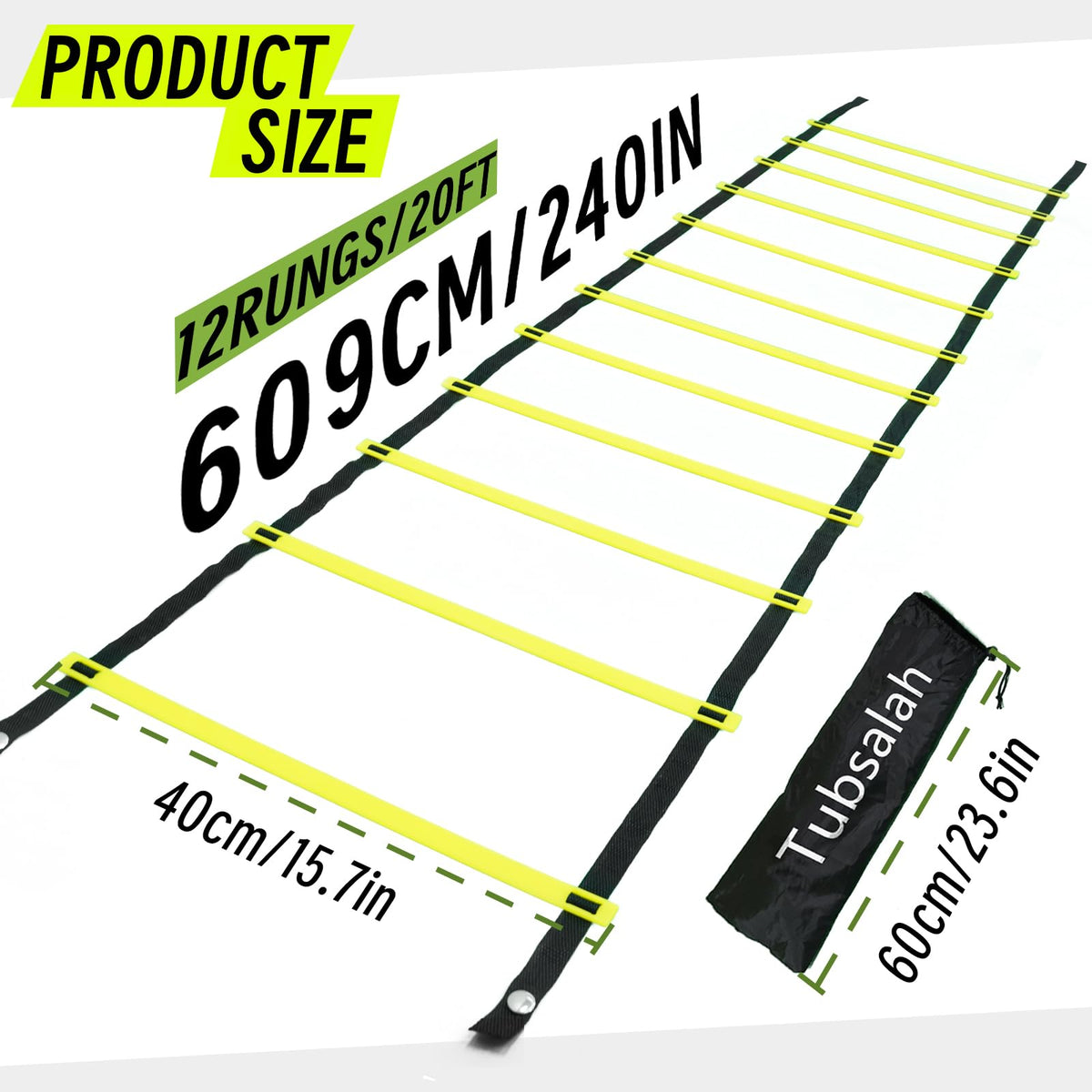 Tubsalah 20ft Adjustable Agility Ladder with Carry Bag – Football Training Equipment & Speed Ladder for Soccer, Basketball – Agility Training Equipment for Footwork Drills （2Pack）