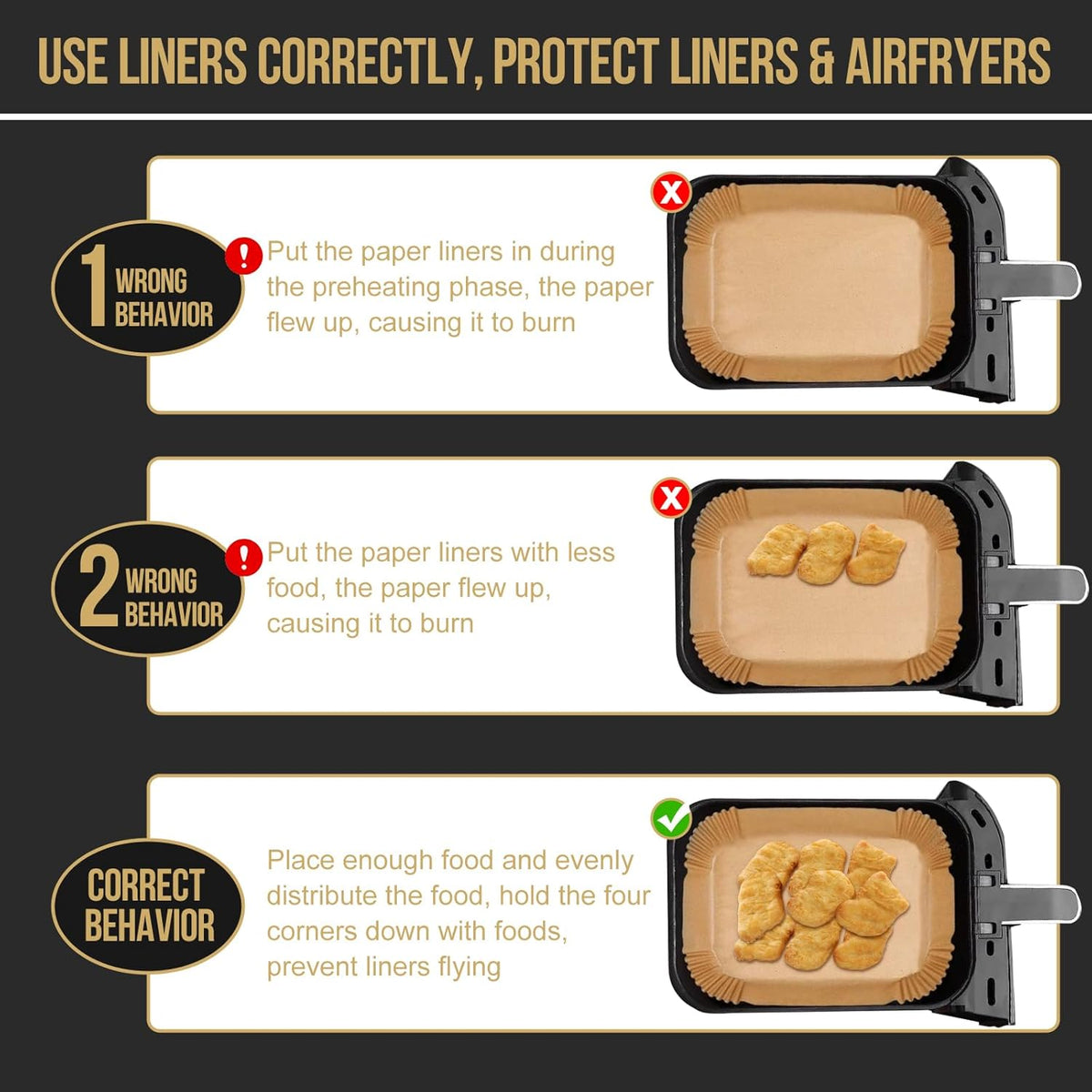 MMH Air Fryer Liners - 150PCs for Ninja DZ071 & AD600CO | Includes 100 Small & 50 Large Disposable Paper Liners