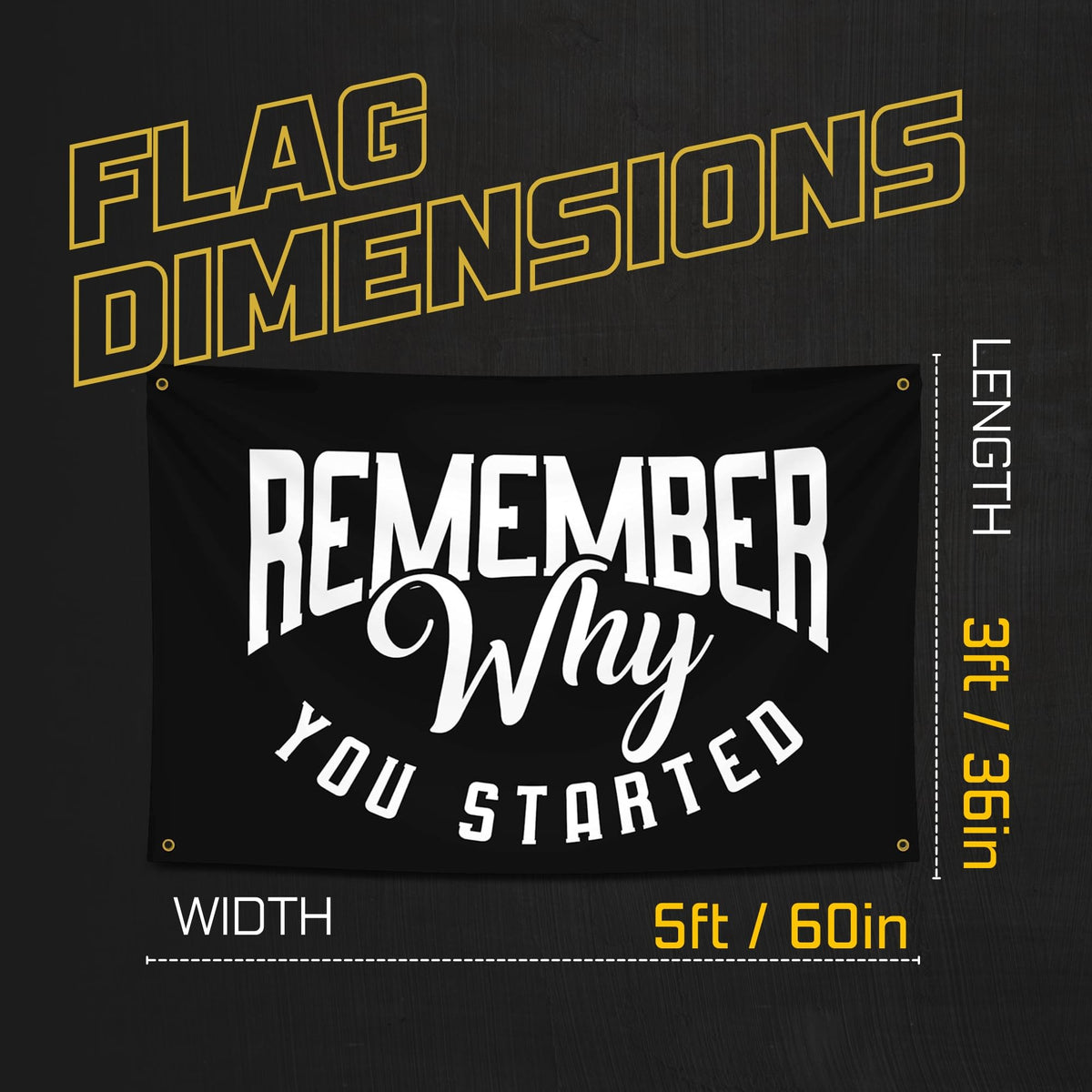 Gold Trident Flags Remember Why You Started Motivational Gym Banner – Discipline Poster for Gym, Dorm, Home Workout Space – Cool Fitness Wall Decor – Durable Polyester, Double Stitched Flag – 3x5 Feet