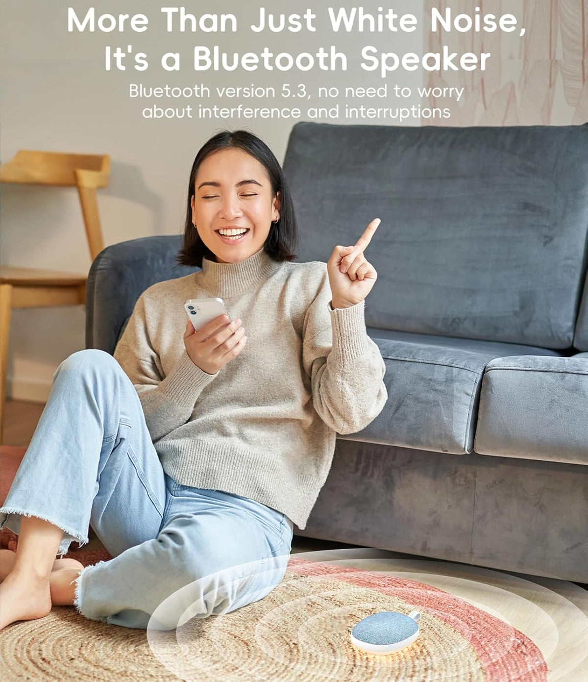 Skiennix Portable White Noise Sound Machine - Bluetooth Speaker & Baby Sleep Soother | Rechargeable, 6 Sounds, Blue