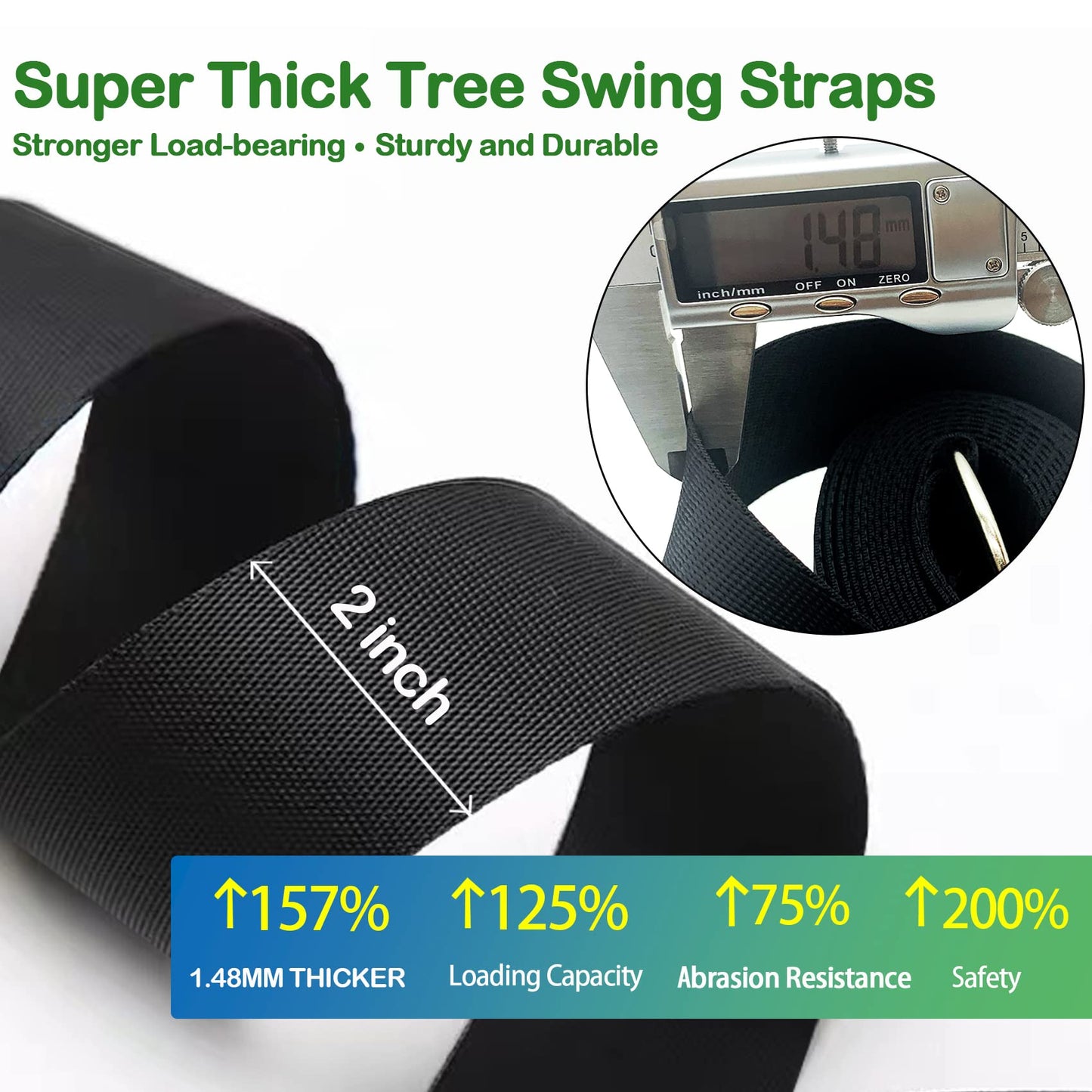 Veriluck Tree Swing Straps Hanging Kit - 3FT/8FT/15FT/20FT/30FT, Strong & Durable - Holds Up to 5000lbs - Adjustable Tree Swing Straps Fit for All Swings, Hammocks, Safer & Easy Installation(3 FT)