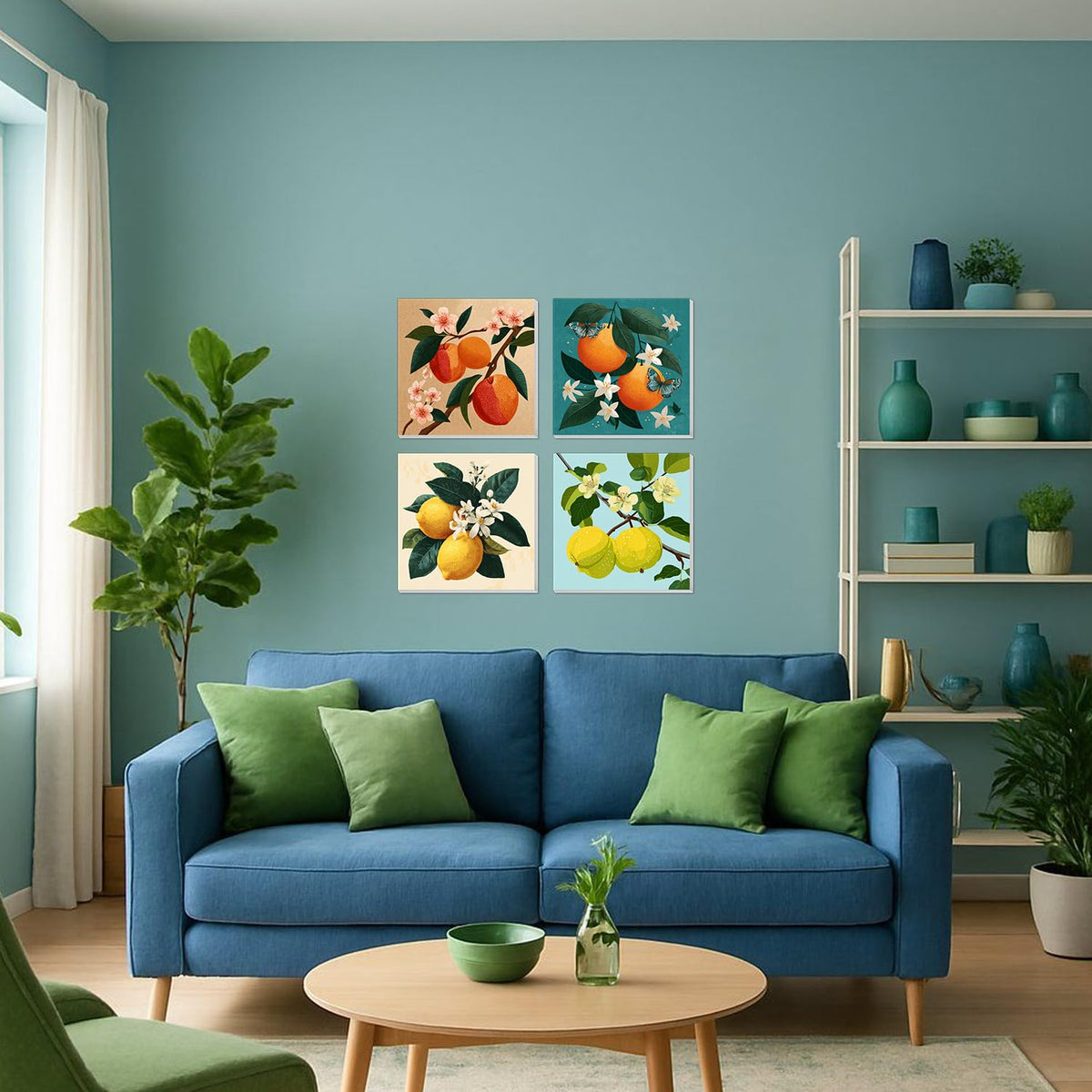 4 Pack Framed Paint By Numbers Kit for Adults Beginner Fruit Adult Paint By Number Kits on Canvas Green Plant Painting By Numbers for Adults with Frame Diy Painting Kits for Home Wall Art 8x8 Inch
