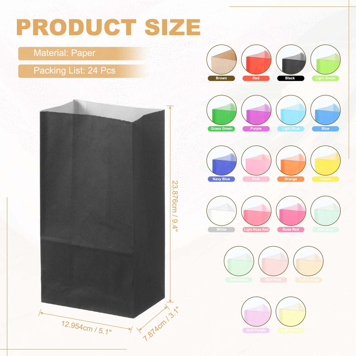 PATIKIL Party Favor Bag, 24 Pcs 5.1x3.1x9.4 Inch Medium Paper Candy Bags Gift Treat Celebration Halloween Goody Birthday Wedding Party with Stickers, Black
