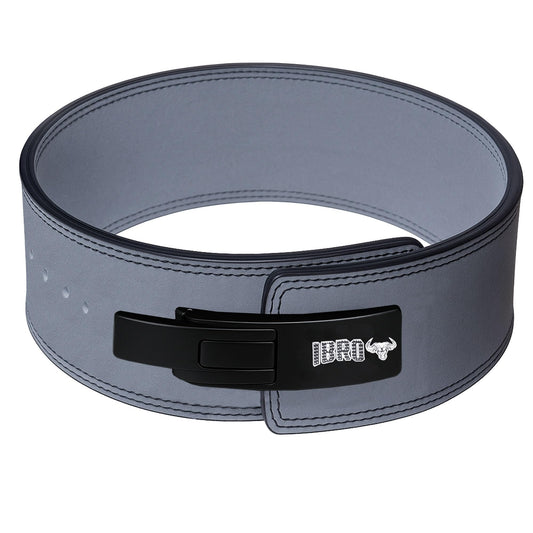 IBRO Powerlifting Lever Gym Belt – Power 10MM Extreme Heavy Duty Genuine Leather Belts - Squats Deadlifts Bodybuilding Weight Lifting IPF Power Lifting Strongman for Men 10mm Grey XL