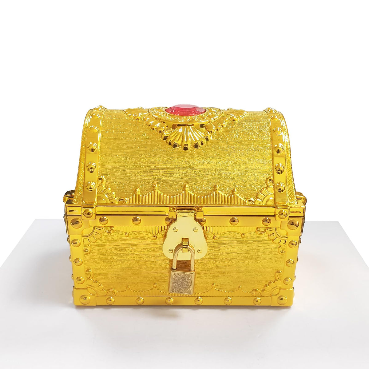 Pemalin Kids Pirate Treasure Chest Large Size Storage Box, Gem-encrusted Gold Decorative Chest with Lock and Key for Kids Birthday, Halloween, Christmas Pirate Party Favors