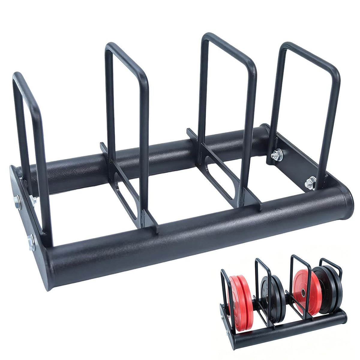 Weight Rack with Dividers 660 LBS Capacity Olympic Weight Plate Rack for Home Gym Freestanding Dumbbell Organizer with 3-Section Spacing for Thin & Thick Plates