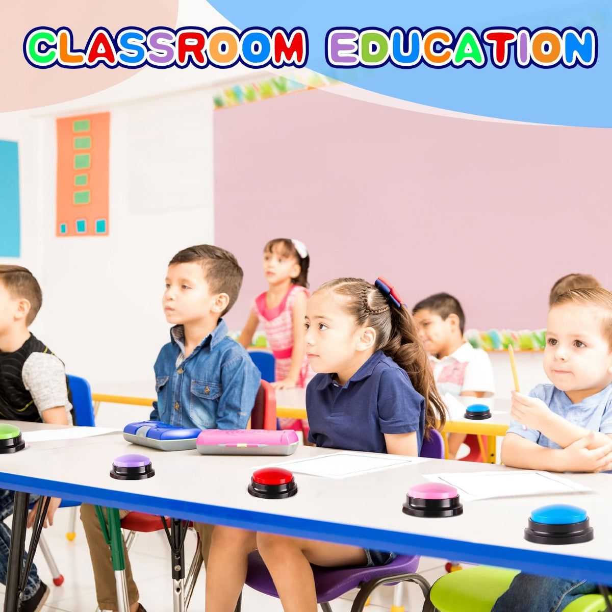 Ovveroche 6 Pieces Recordable Answer Buzzers Button Answer Buzzers Game Show Buzzer Recordable Button Classroom Buzzers Perfect for Study Office Home and Pet Buttons Training Toy