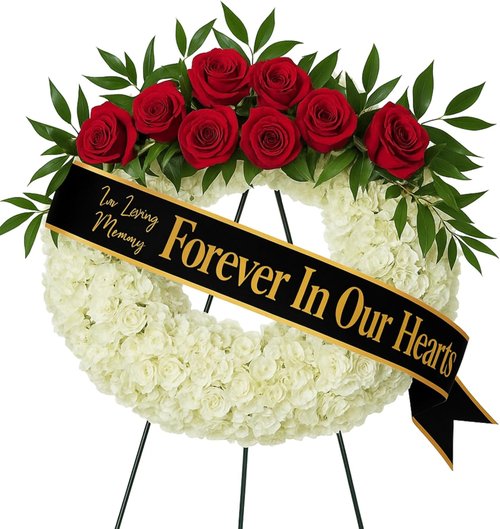 Fanfanwin Funeral Sash - Memorial Wreath Ribbon for Celebration of Life | 58x4'' Black Gold, Forever in Our Hearts