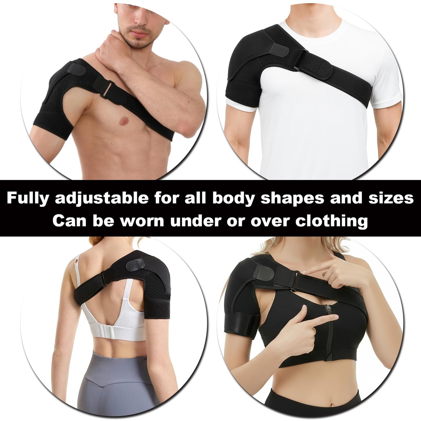 Charunee Shoulder Brace for Men & Women, Adjustable Shoulder Compression Sleeve Fits Left & Right Arms, Breathable Rotator Cuff Relief Brace for Pain Relief Compatible with Hot/Cold Pack (1, Black)