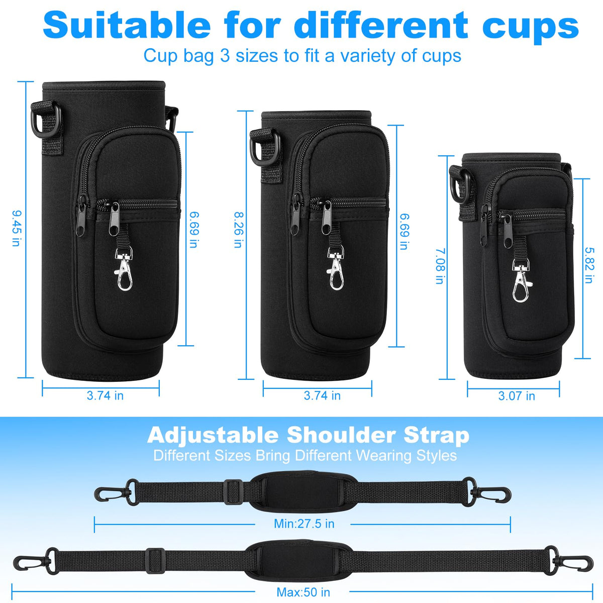 RRegeny Water Bottle Holder with Strap for Hydroflask 32oz 40oz, Carrier Sling Bag with Phone Pocket Sleeve for Men Women Hiking Camping Travelling（black24/32oz）