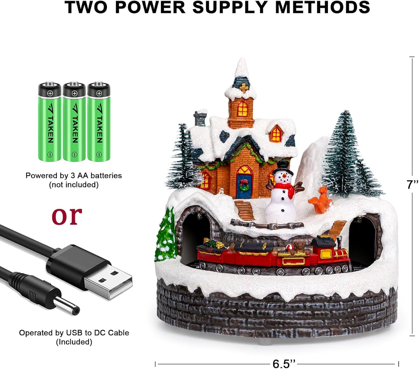 Skiennix Animated Musical Christmas Village Figurines - LED Lights & Rotating Train | Holiday Decor Gifts