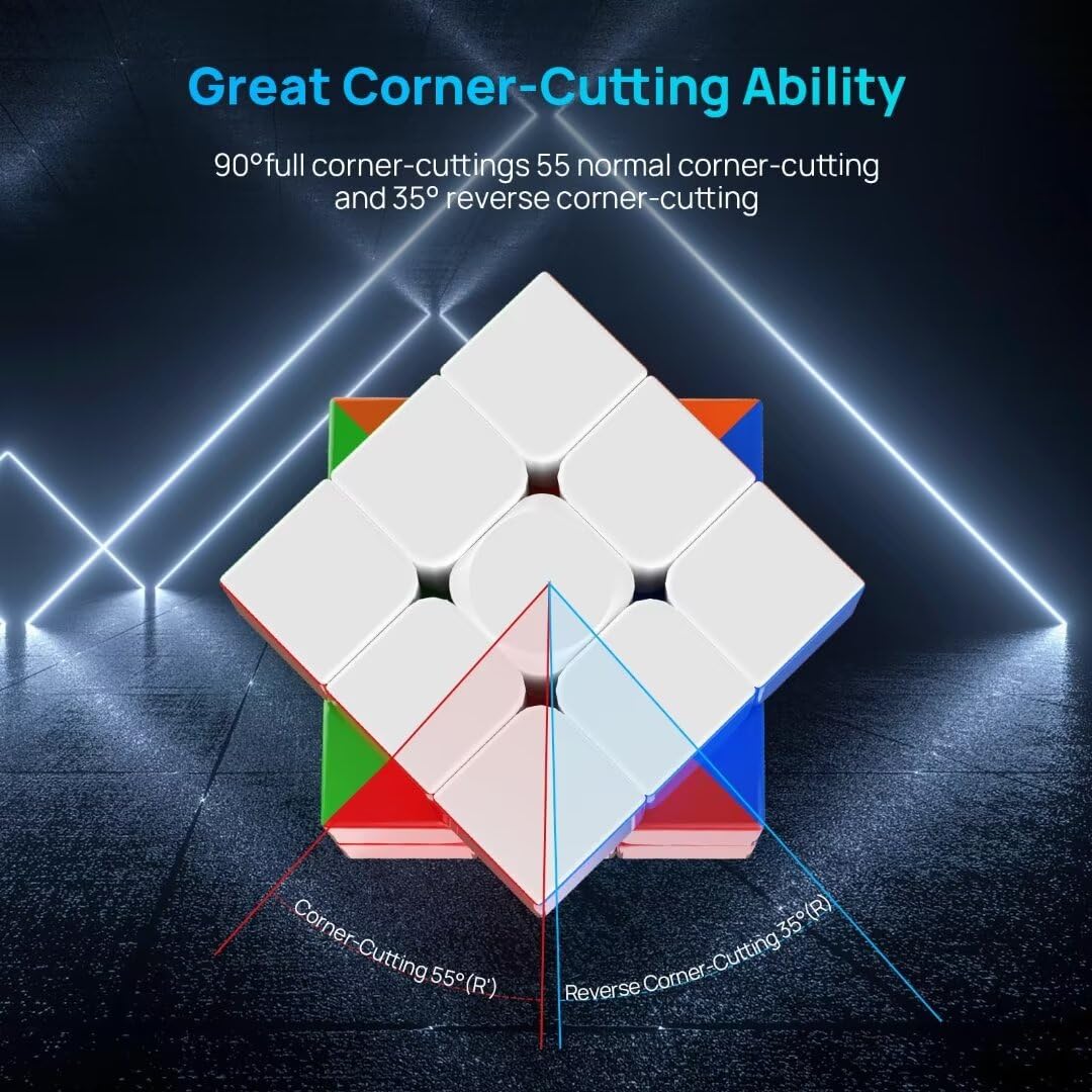 Magnetic Speed Cube 3x3 Stickerless - Professional Competition Cube with 24 Strong Magnets | 55°/35° Corner Cutting | Smooth & Fast for Adults & Kids for Speedcubers (No Logo)