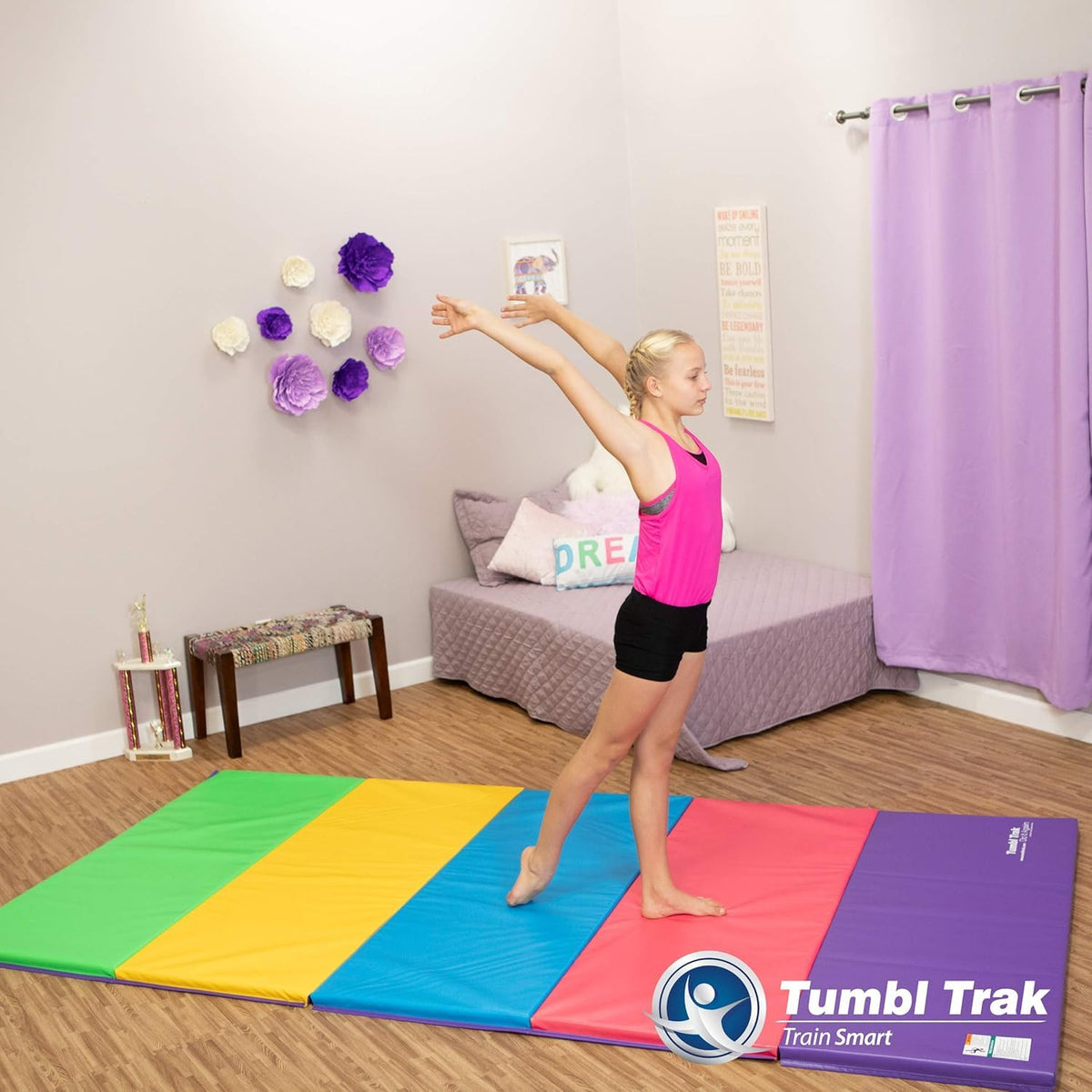 Tumbl Trak Gymnastics Folding Tumbling Panel Mat, 5ft x 10ft x 1-3/8in, Royal Blue