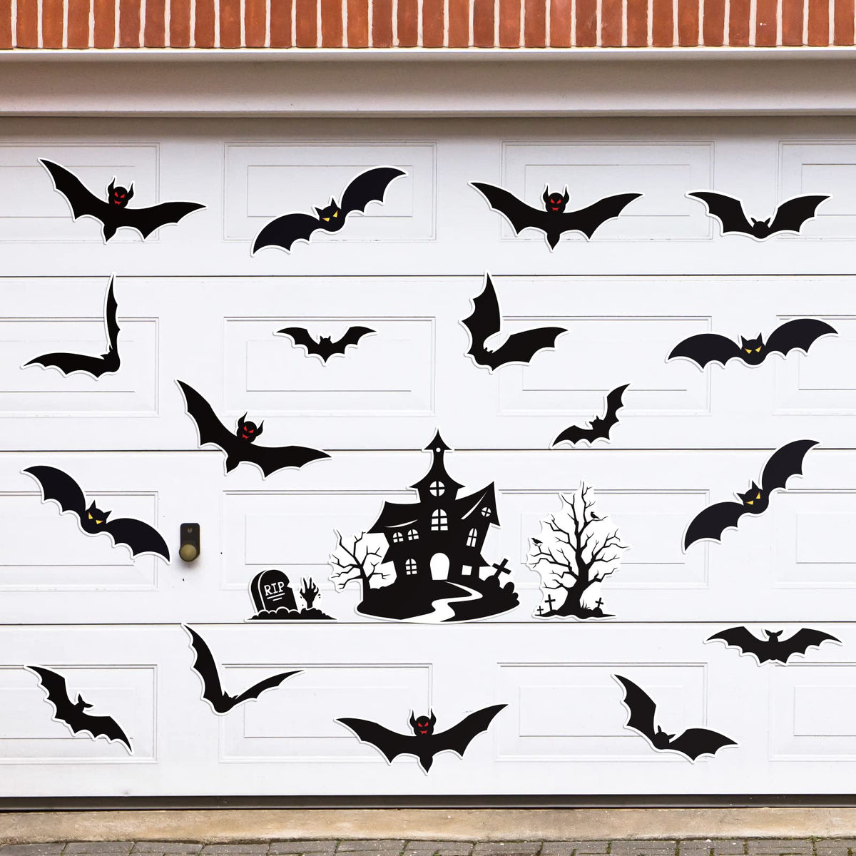 Fiada 21 Pcs Halloween Garage Door Decorations Magnets Bats Magnetic Holiday for Outdoor Party Car Haunted House Tree Grave Locker Sticker Decor