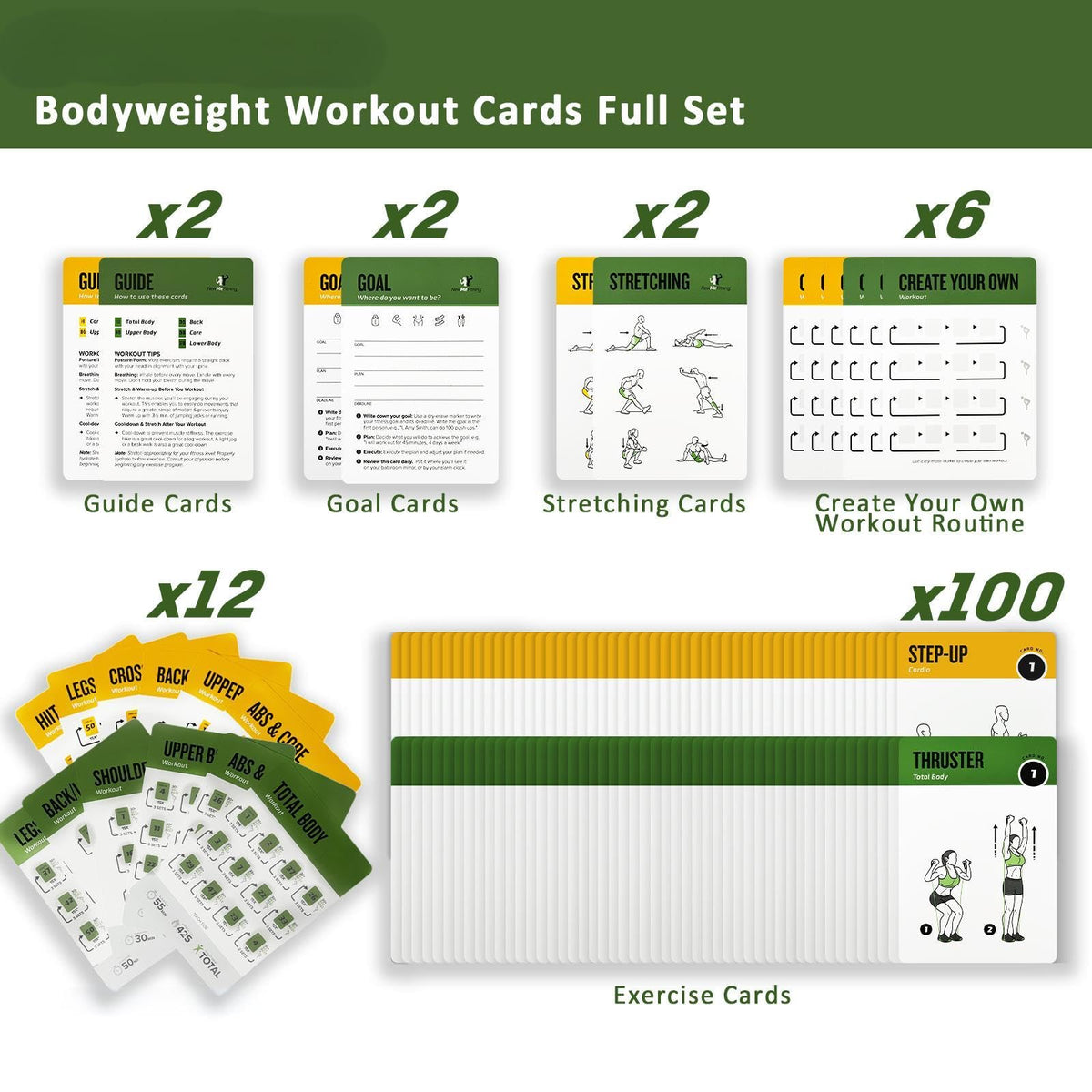 ELAORY Bodyweight & Resistance Belt Workout Cards, 100 Different Exercise Cards with Detailed Illustrations, Large Size 5" x 3.5" Fitness Cards for Women & Men