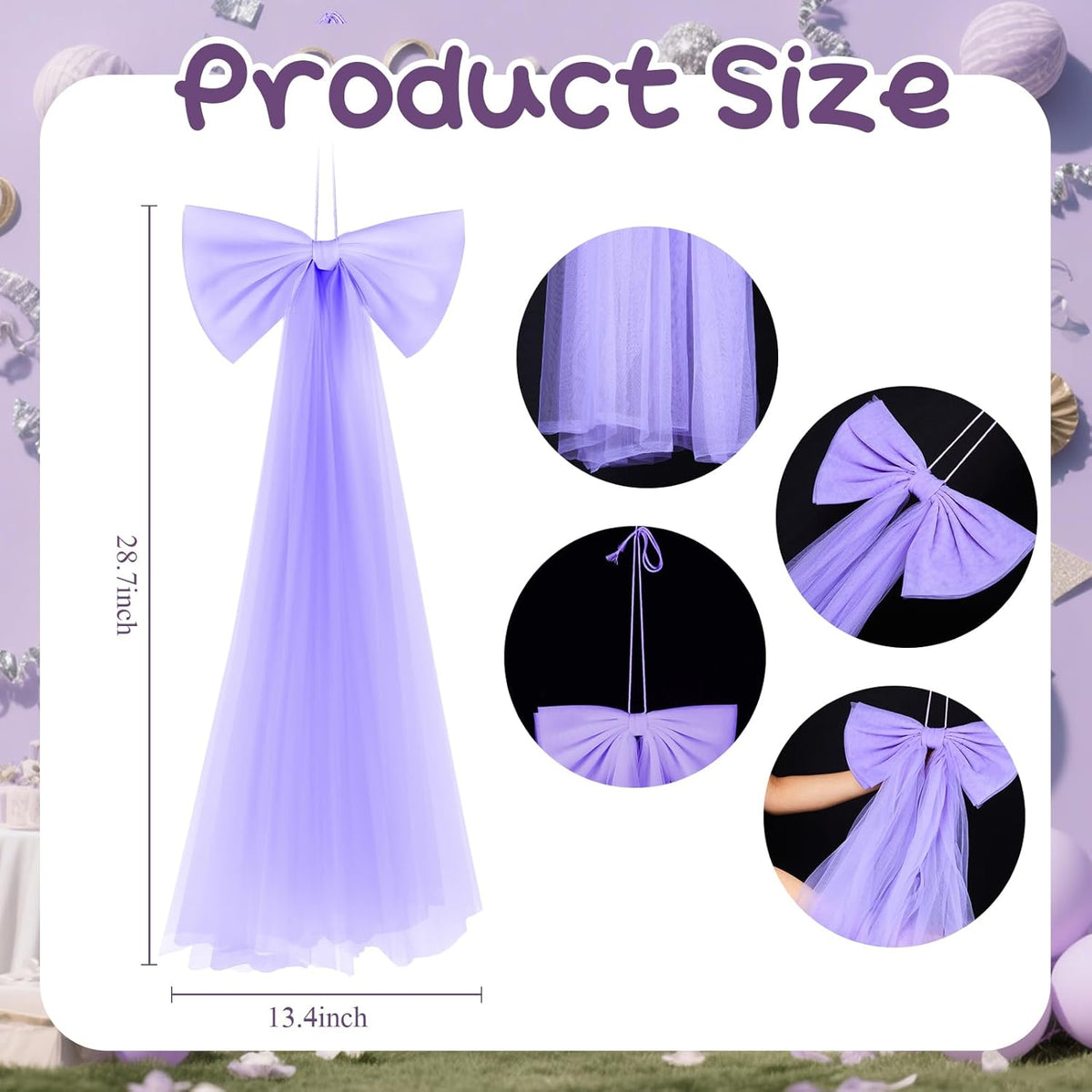 Zeyune Giant Purple Bow Party Decoration - 13.4 x 28.7 Inch Wall Decor for Birthdays, Weddings & Showers