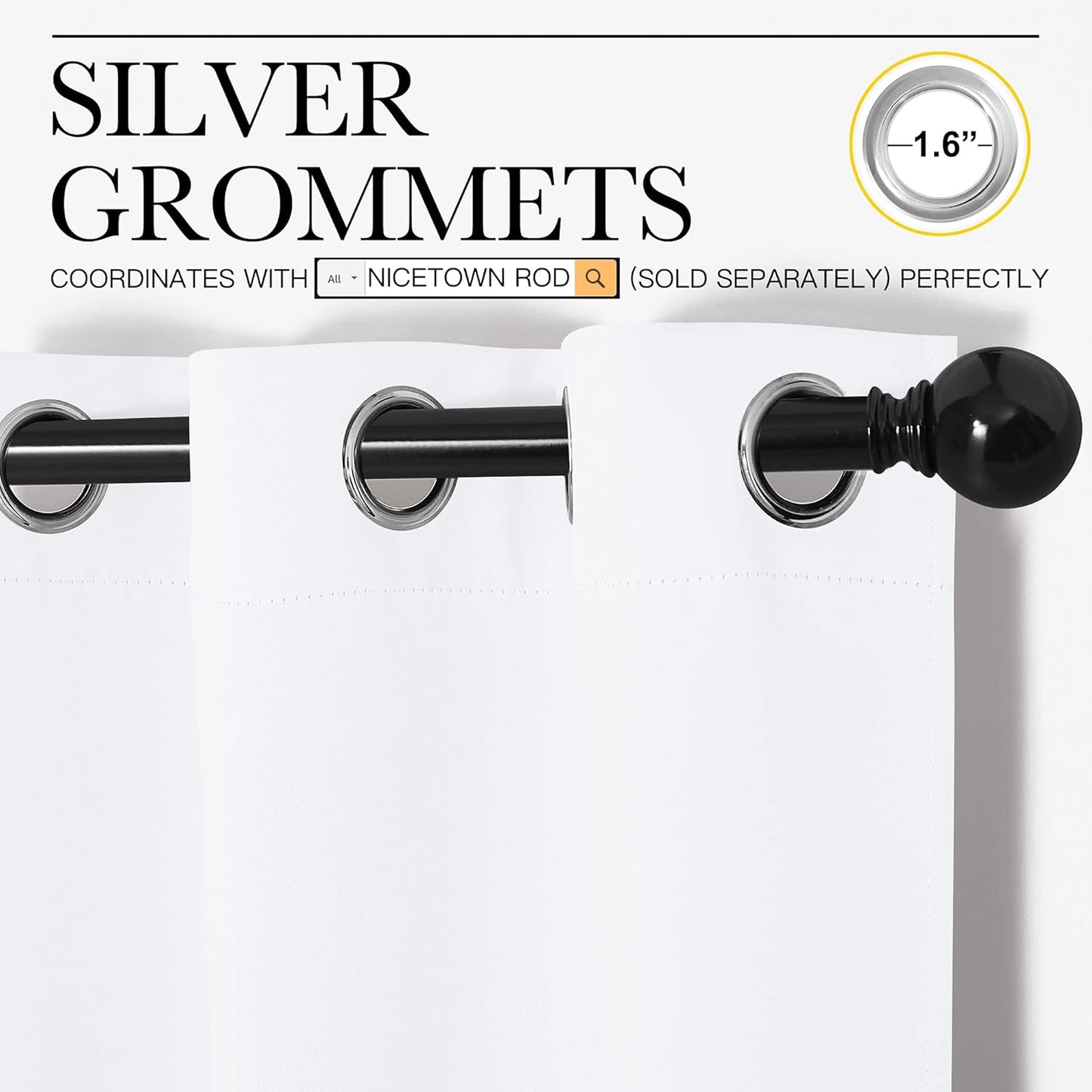 NICETOWN Curtains - Grommet Top Draperies for Small Windows | 50% Light Blocking, White (2 Panels, 34" x 45")