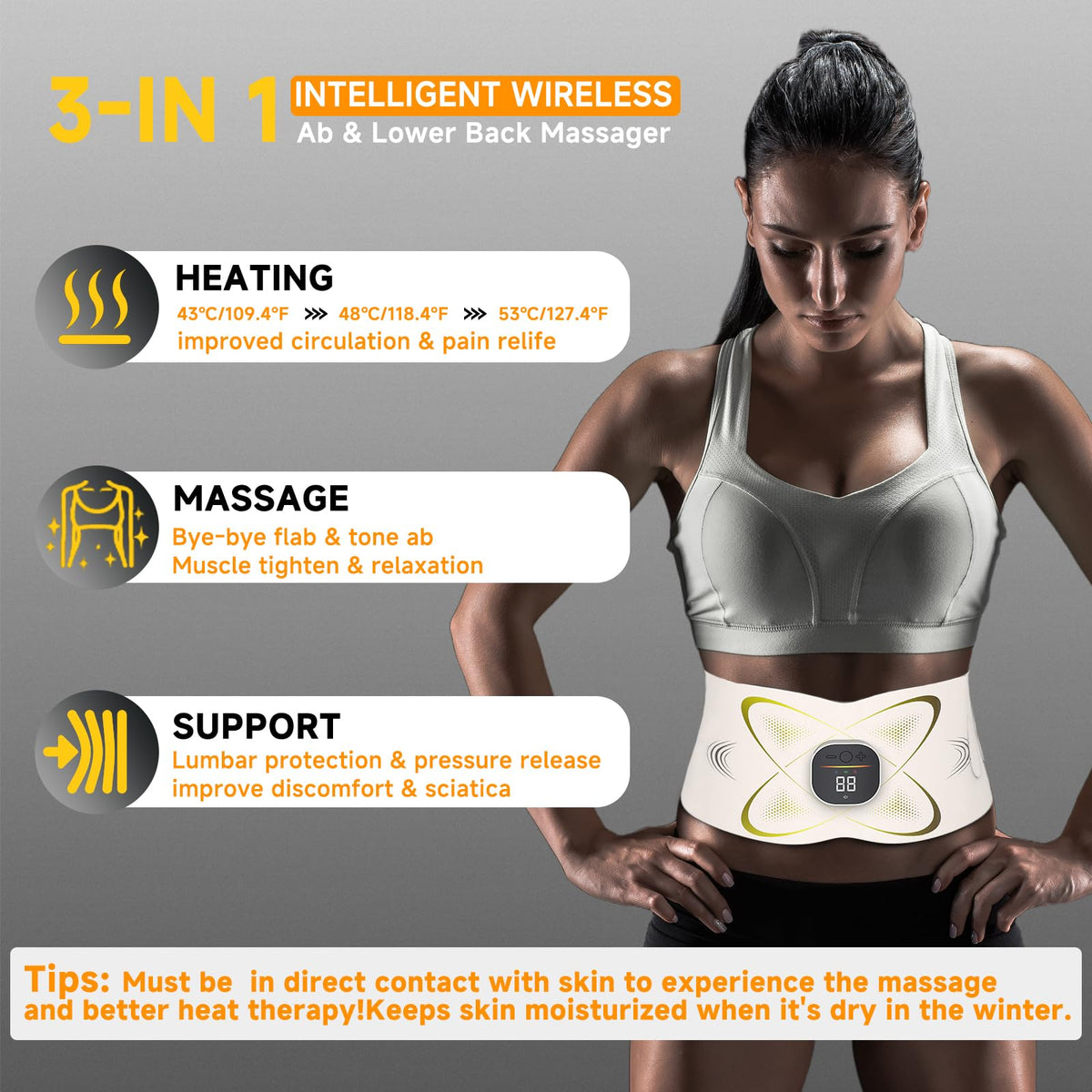 Abs Sculptor, Ab Toning Belt with Heat for Stomach Cellulite Removal Belly Fat Burning, ab Toner Machine for Belly Exercise Smooth & Firming, Lower Back Massager for Women Men Pain Relief Unisex Gifts