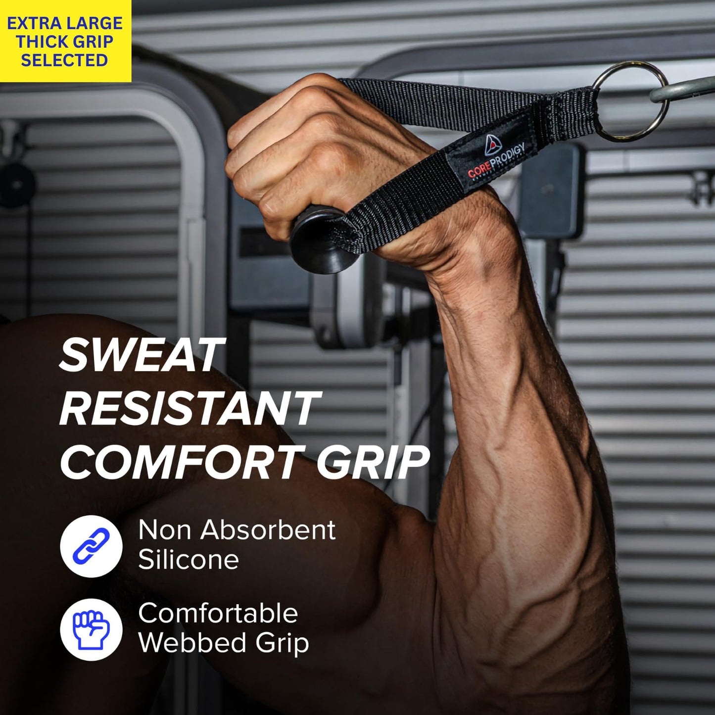 Core Prodigy Heavy Duty Exercise Handles Extra Large Size - Grip Attachments for Cable Machine Pulleys, Gym Equipment, Resistance Bands, and Weight Lifting (Fat/Thick)