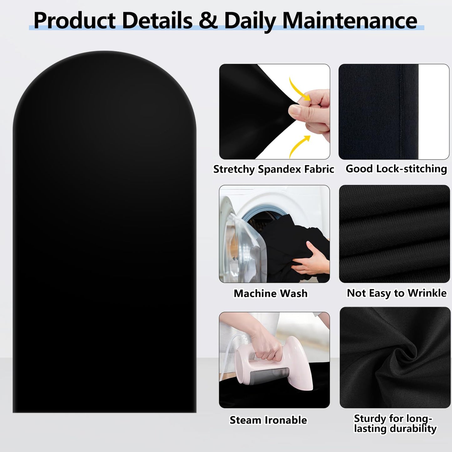 Hemmotop Black Arch Backdrop Cover Set, 6ft, 5ft, 4ft Arch Covers Stretchy Backdrop, Spandex Arched Stand Background Cover for Baby Shower Birthday Graduation Party, 3-Piece