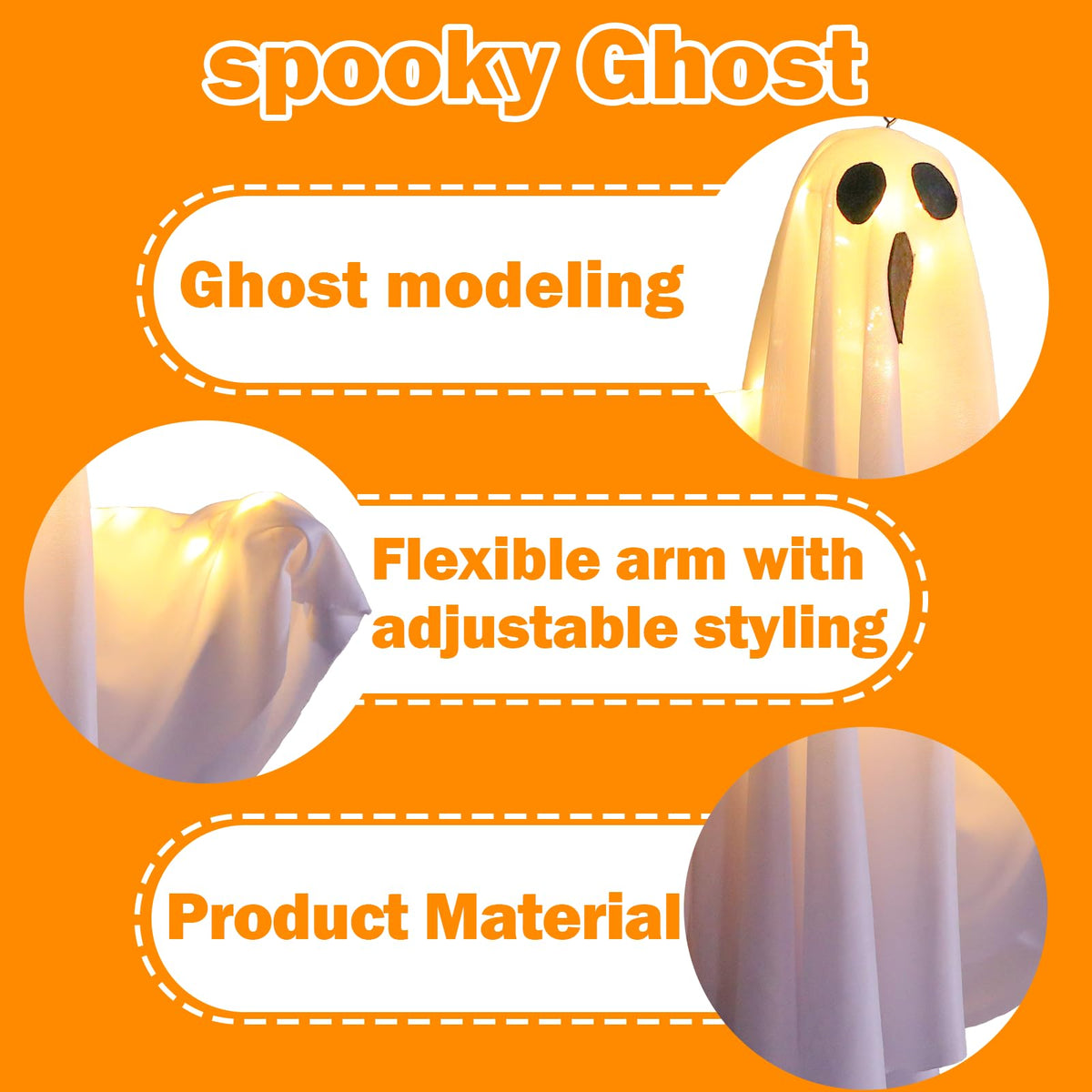 TUSAUW 3Packs Halloween Light Up Hanging Ghost Halloween Ghost Decorations with LED Light Spooky Ghost Ornaments for Home Tree Garden Yard Party Décor and Holiday Decorations(White)