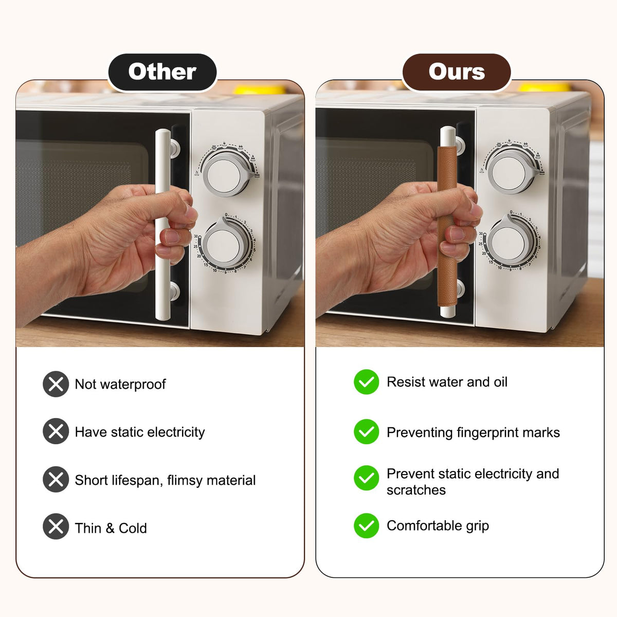 uxcell 4Pcs Refrigerator Door Handle Covers, PU Leather Kitchen Appliance Handle Protector, Anti-Static Fridge Handle Cover Keep Your Microwave Oven Dishwasher Clean, Brown