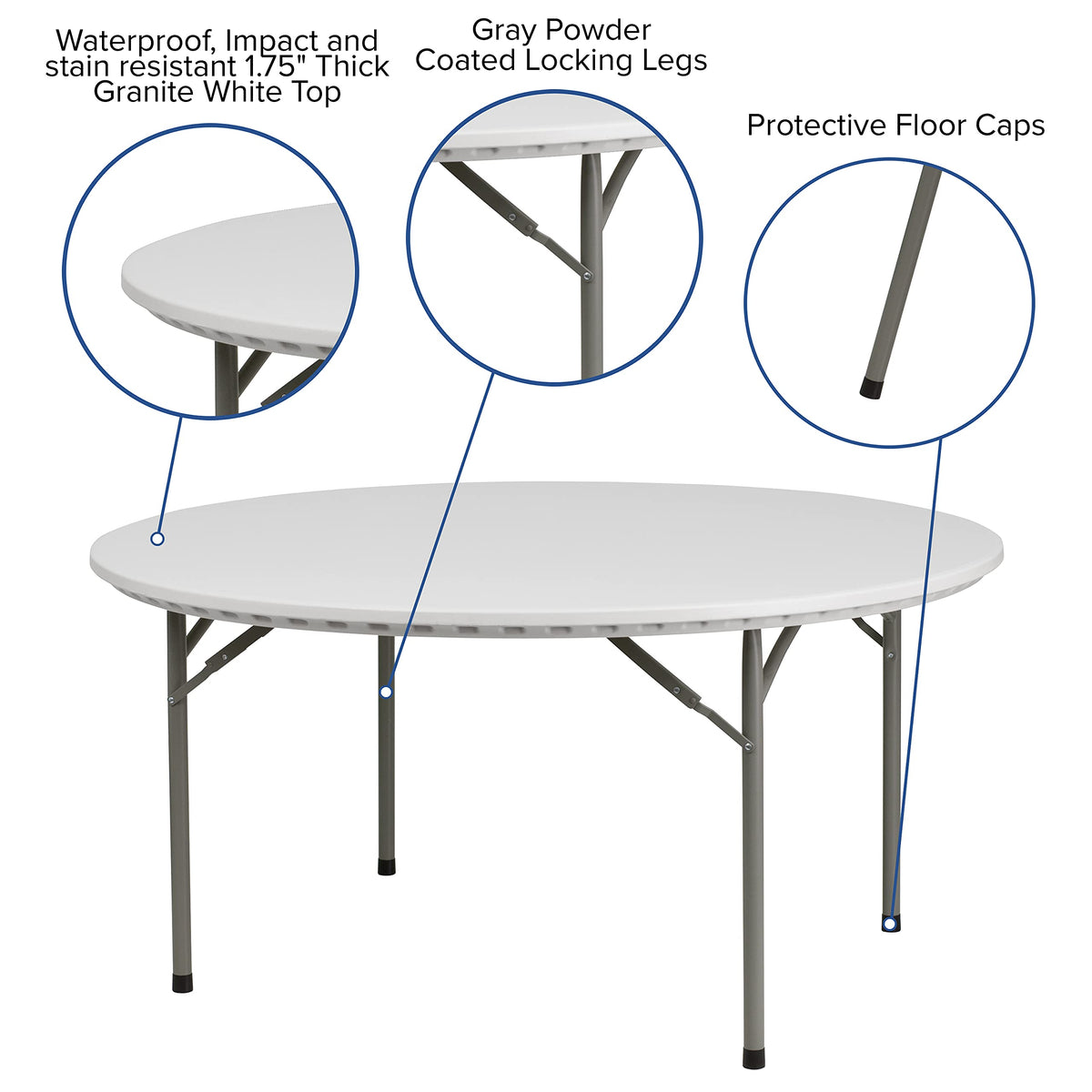 Flash Furniture Kathryn 5-Foot Round Granite White Plastic Folding Table, Commercial Grade Round Table for 8 Guests