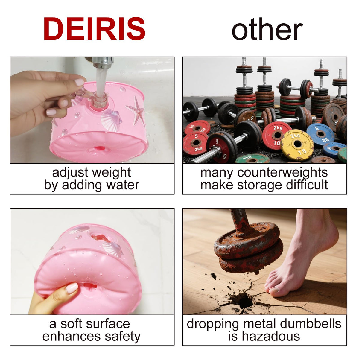 DEIRIS Travel Weights Water Filled Dumbbell Set of 2,6LB Hand Weights for Women at Home Gym Exercise Training