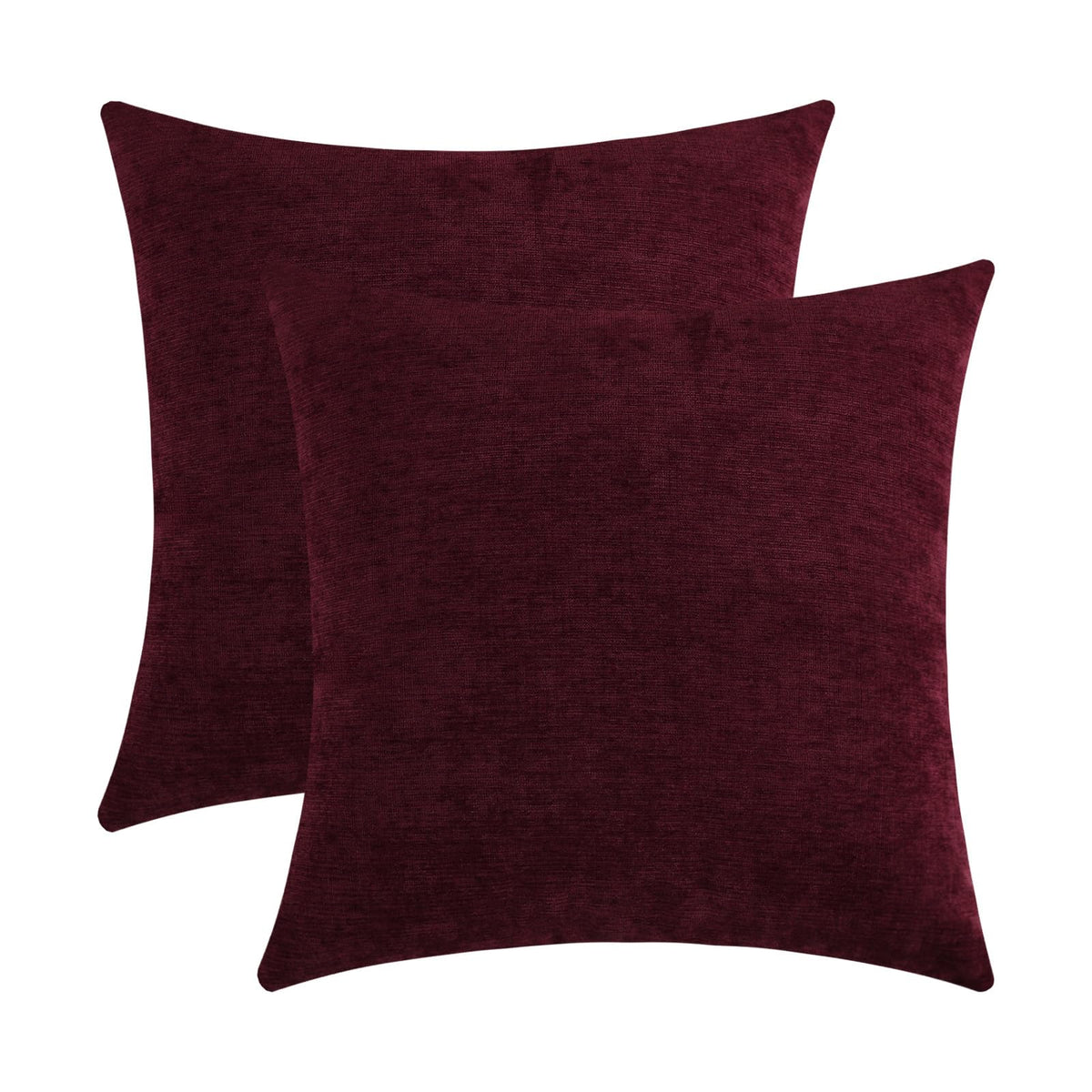 Qanatmz Burgundy Red Chenille Decorative Couch Throw Pillow Covers, Soft Cushion Cases for Home Livingroom Sofa Décor, Pack of 2, 14 x 14 Inches