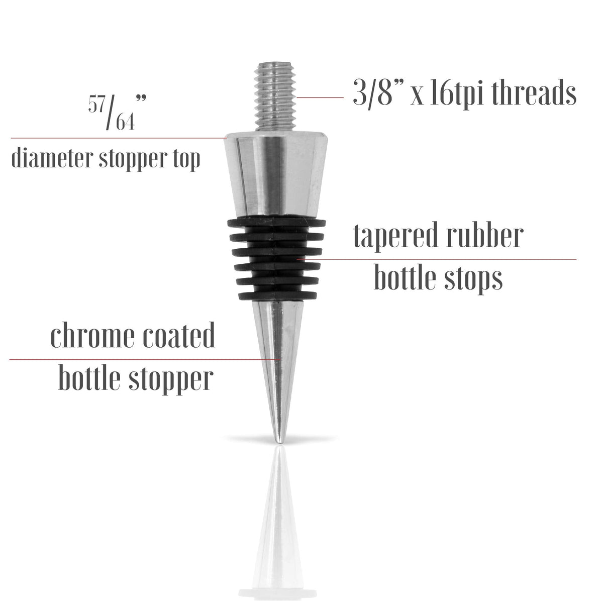 Savannah Classic Chrome Style Bottle Stopper with 3/8" x 16 tpi Threaded Post For Attaching Hand Made or Lathe Turned Handles (10 Chrome Stoppers)