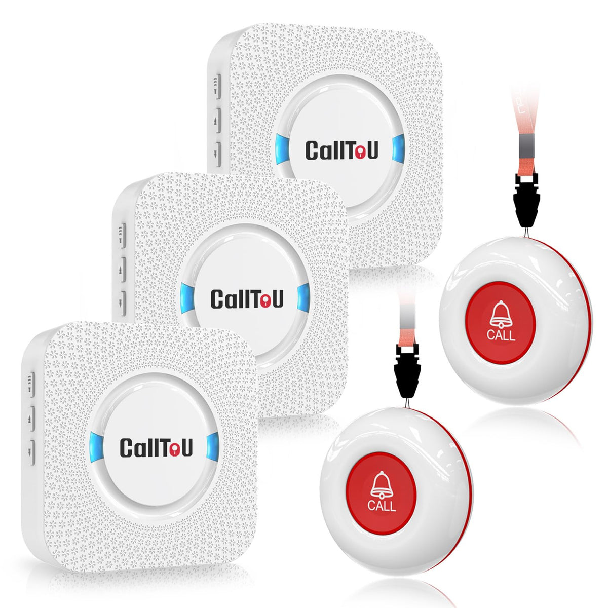 CallToU Wireless Caregiver Pager Call Button Call Bell Medical Alert System for Seniors Patients Elderly at Home 2 Waterproof Transmitters 3 Plugin Receivers