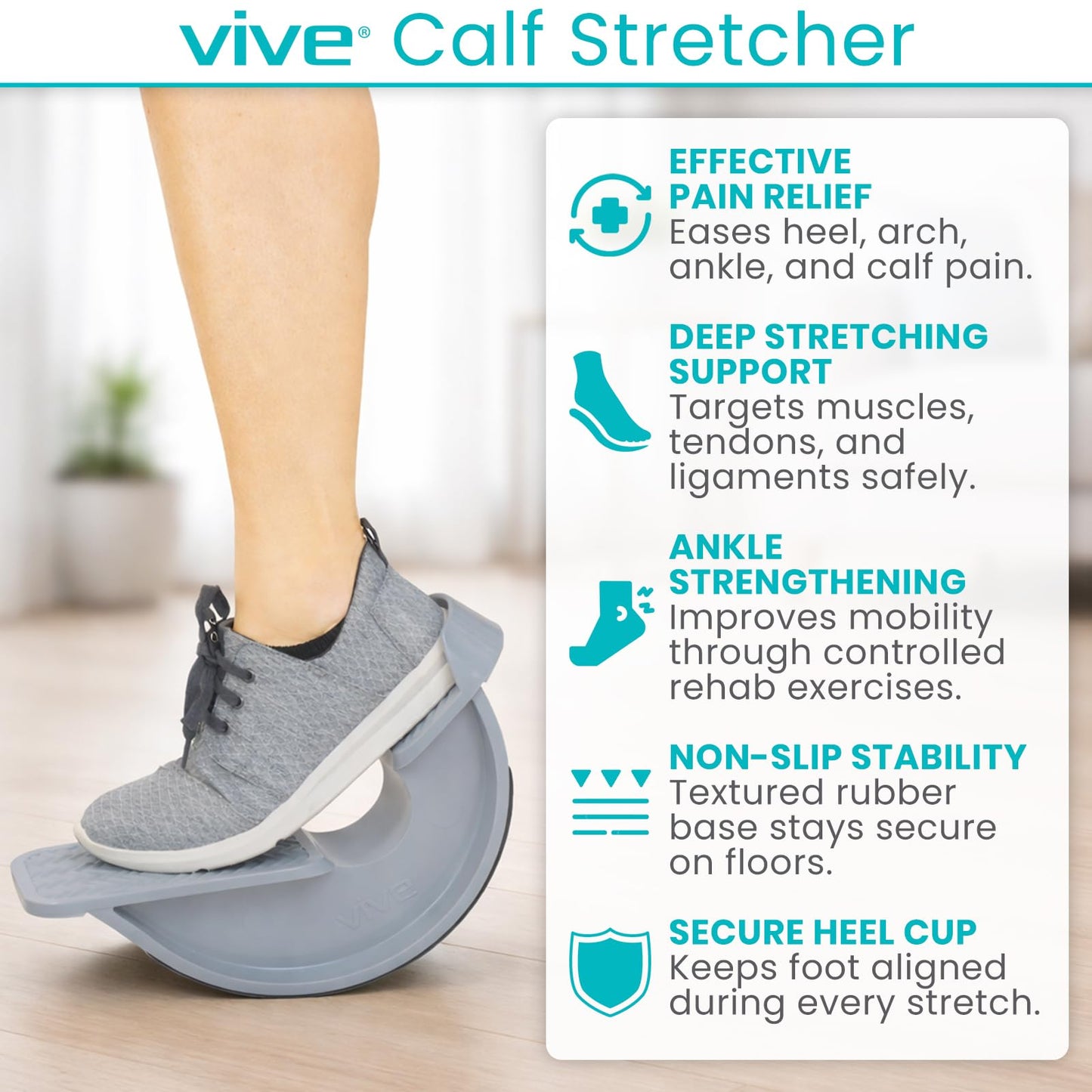 Vive Foot Rocker - Calf Stretcher for Achilles Tendinitis, Heel, Feet, Shin Splint, Plantar Fasciitis Pain Relief - Stretches Strained Leg Muscle - Ankle Wedge Stretch Improves Flexibility (Small)