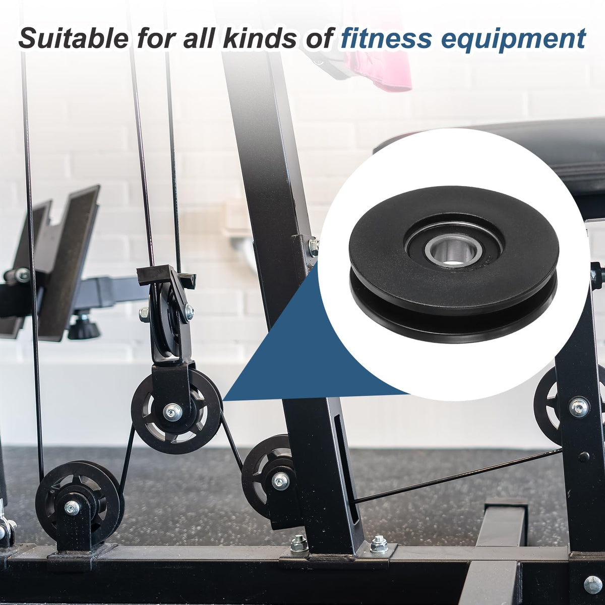 YELARXI 50mm / 1.97" Nylon Bearing Gym Pulley Wheel, Gym Cable Pulley Wheel Fitness Equipment Accessories Steel Shaft & Black-Fitting for (Cable Machine/Garage Door/Home Exercise)