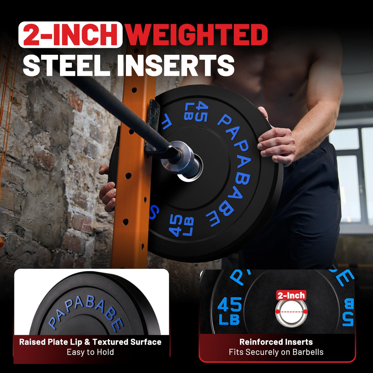 PAPABABE Strength Training Bumper Plates 100lb Set Olympic Weight Plates Rubber Bumper Plates with Steel Insert Home Gym Workout Weights Plates 2 Inch Barbell Weights For General Fitness