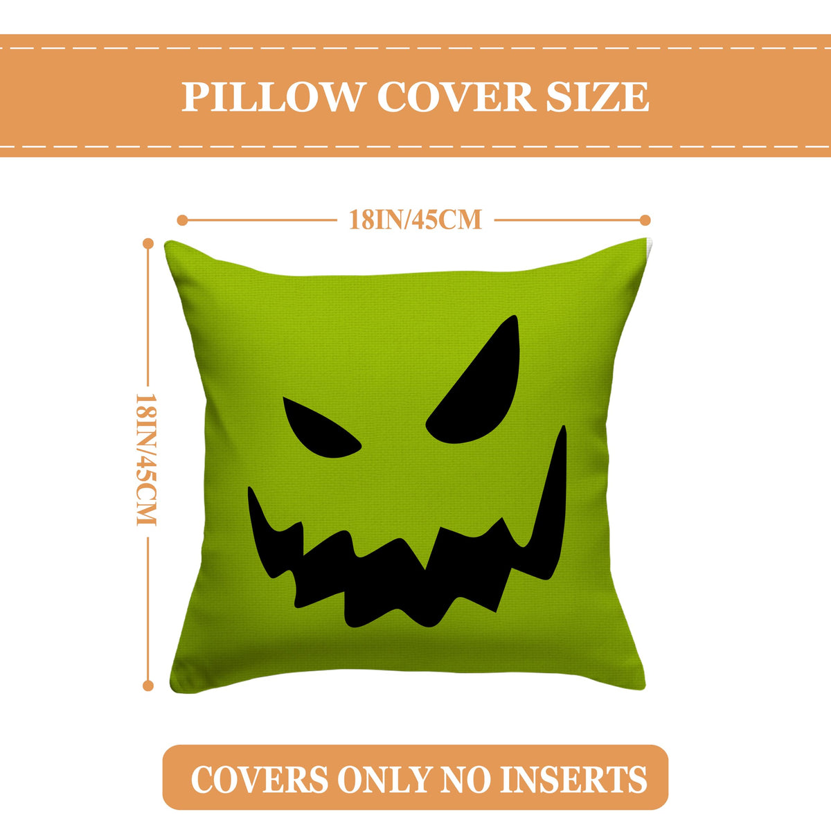 FARMNALL Halloween Decorations Pillow Covers 18x18, Set of 4 Throw Pillow Covers, Happy Halloween Sofa Bed Throw Cushion Cover Decoration (18" x 18")