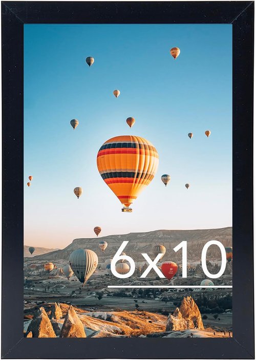 JCJMY 6x10 Picture Frame - Black Wall Mount or Tabletop Display with Shatter-Resistant Plexiglass