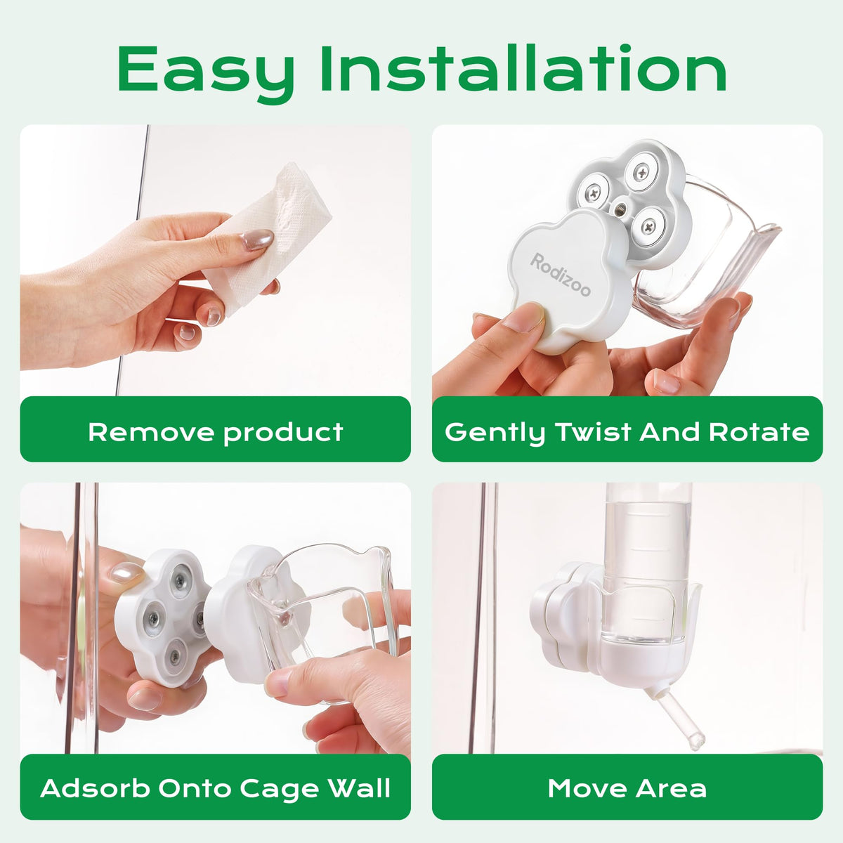Rodizoo Hamster Water Bottle Holder - Magnetic & Repositionable, Adjustable Base for Hamster Cage, Secure Magnetic Mount, Easy to Move/Install, Fits Most Small Pet Water Bottles (Holder Only)