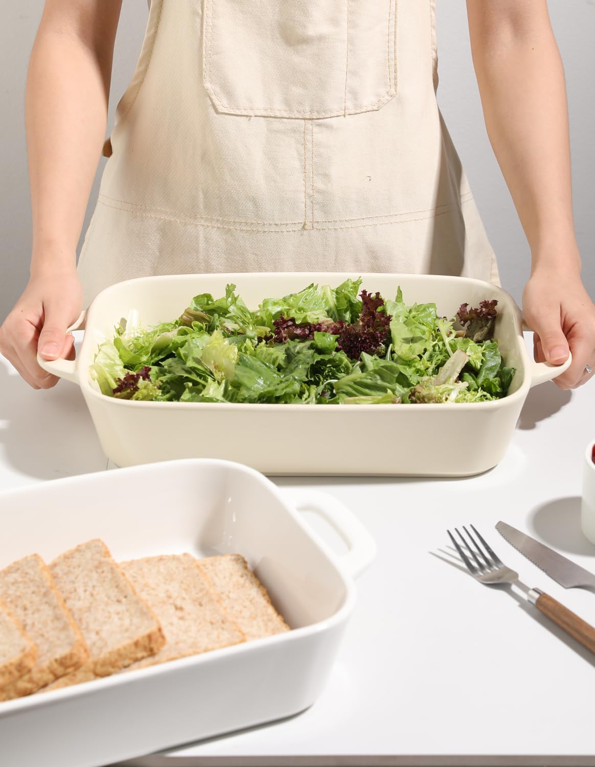 Sweejar Ceramic Bakeware Set - 9x13 Rectangular Baking Dish for Casseroles & Daily Cooking - Beige