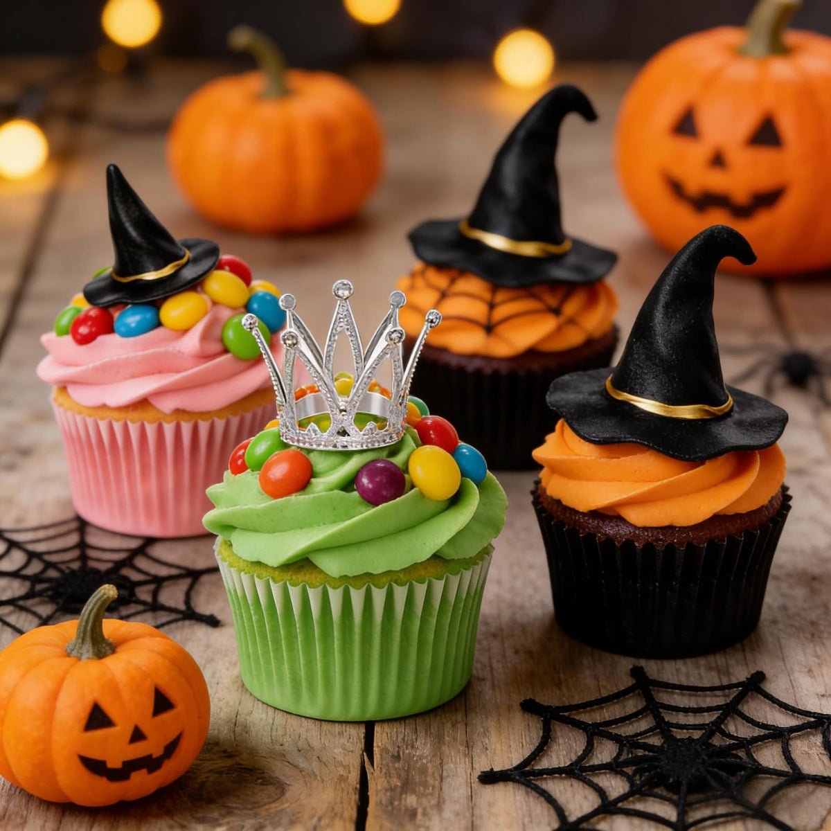 cnomg 24 Pcs Witch Hat and Crown Cake Topper Mini Wizard Hats Crown Cupcake Decorations for Party Birthday Cake Craft