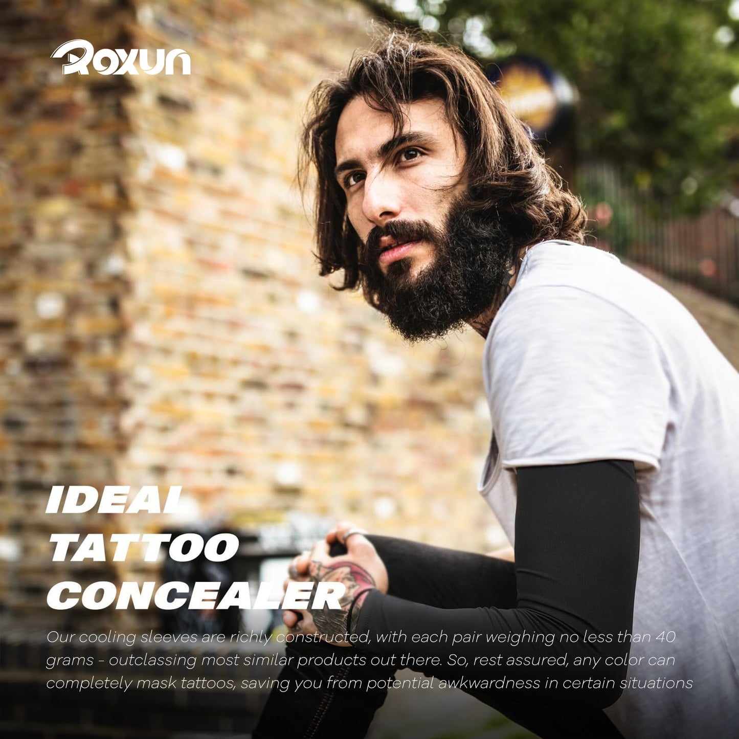 ROXUN 4 Pairs Arm Sleeves, Cooling UV Sun Protection Sports Compression for Men/Women Black+Dark Gray+Light Gray+White