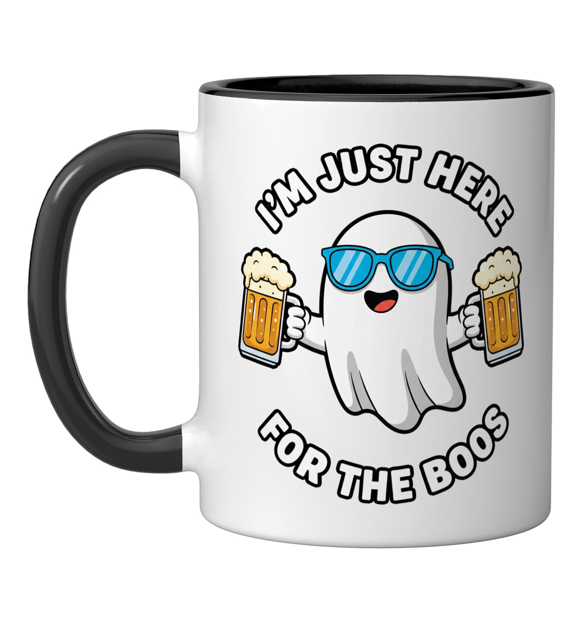 Halloween I'm Just Here The Boos Ghost Beer Funny Design Ceramic Mug, Black/White