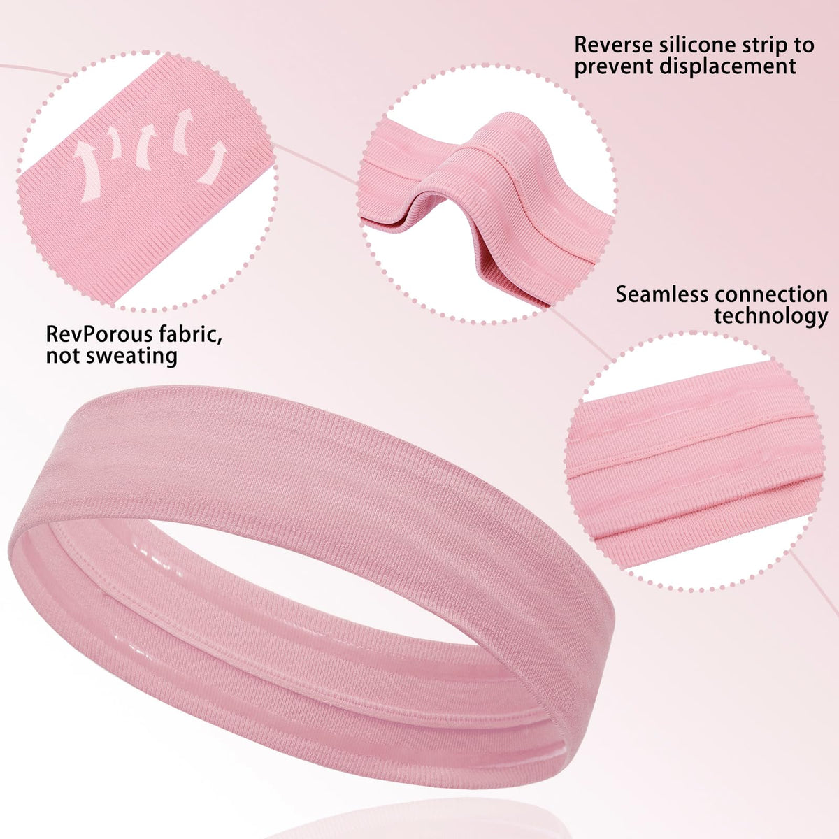 ONEYE Non Slip Headband Workout Headbands for Women Men Solid Sport Headbands Silicone Sweatbands Elastic Sport Hair Bands for Yoga Running Sports Travel Indoor Fitness Gym with 5 PCS