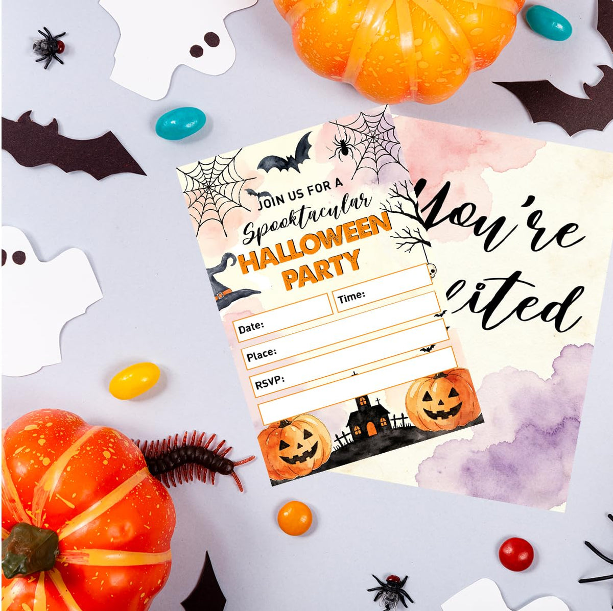 UDNADKEX Halloween Costume Party Invitations Set of 20, 4"x6" Invites Card
